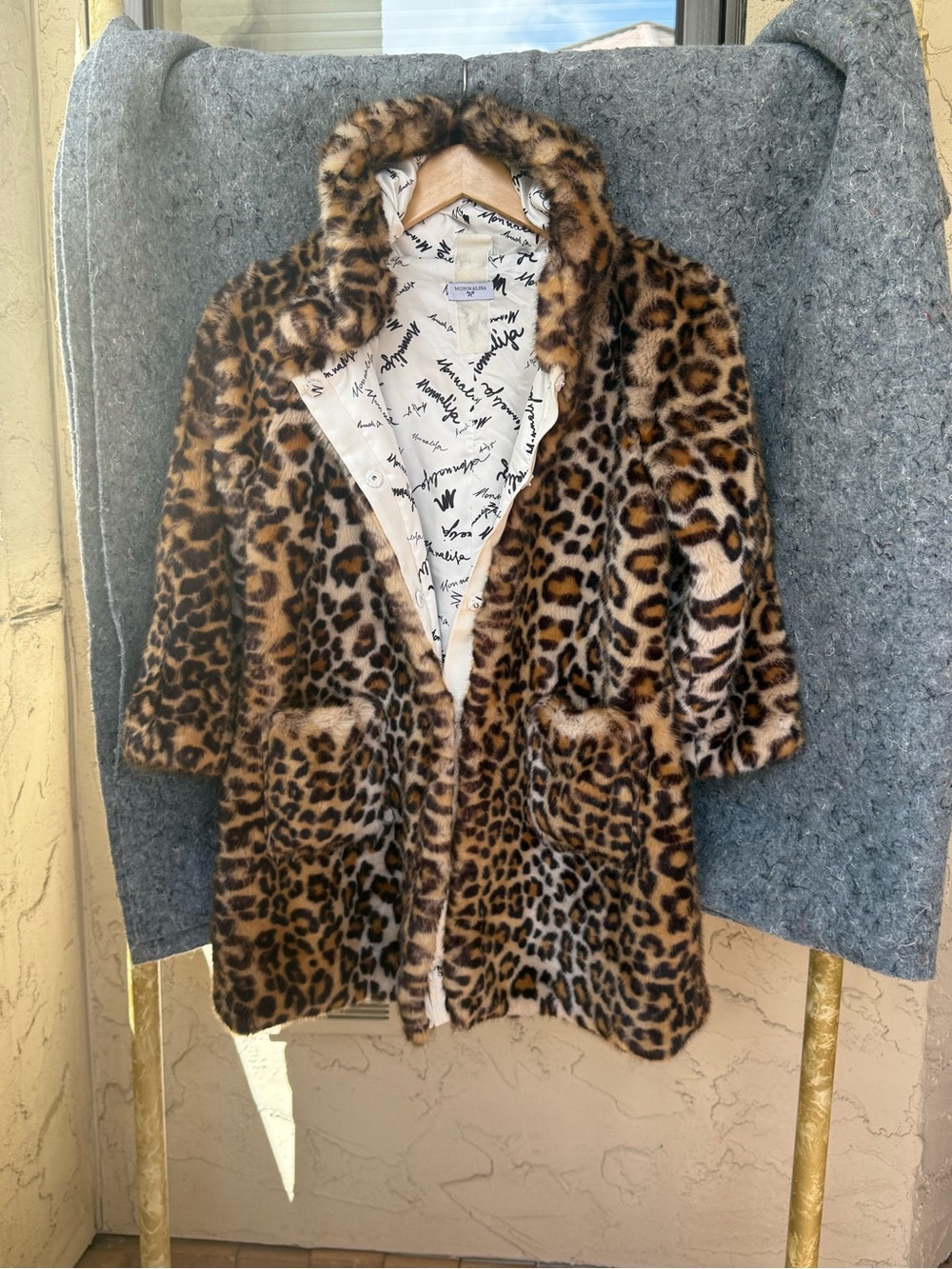 MonnaLisa Girls Leopard Faux-Fur Hooded Coat - Brown